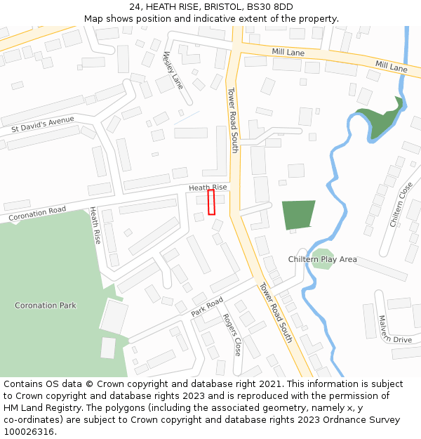 24, HEATH RISE, BRISTOL, BS30 8DD: Location map and indicative extent of plot