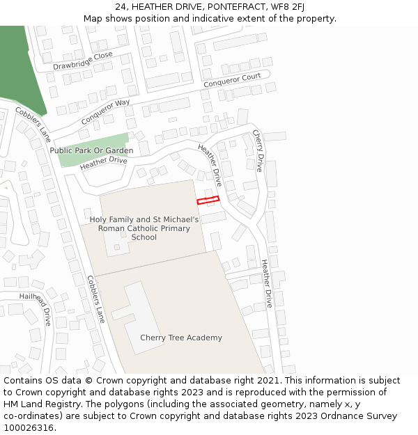 24, HEATHER DRIVE, PONTEFRACT, WF8 2FJ: Location map and indicative extent of plot