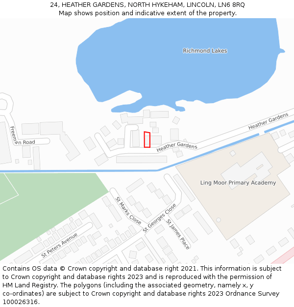 24, HEATHER GARDENS, NORTH HYKEHAM, LINCOLN, LN6 8RQ: Location map and indicative extent of plot