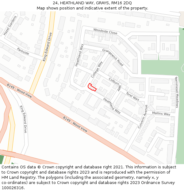24, HEATHLAND WAY, GRAYS, RM16 2DQ: Location map and indicative extent of plot