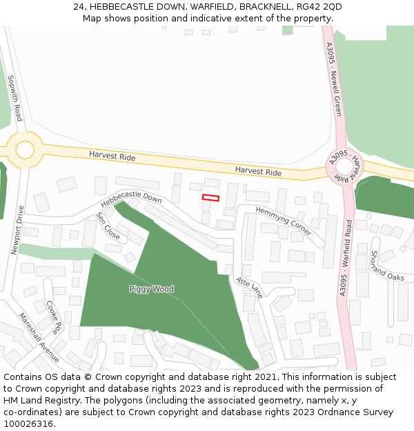 24, HEBBECASTLE DOWN, WARFIELD, BRACKNELL, RG42 2QD: Location map and indicative extent of plot