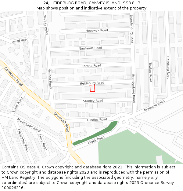 24, HEIDEBURG ROAD, CANVEY ISLAND, SS8 8HB: Location map and indicative extent of plot