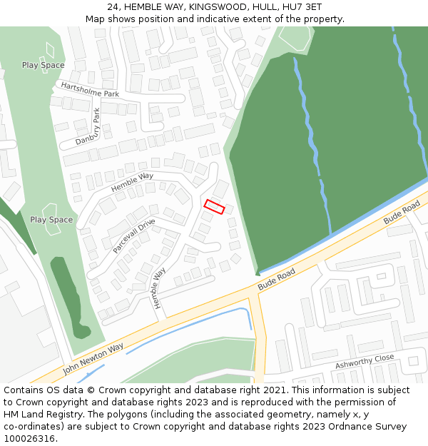 24, HEMBLE WAY, KINGSWOOD, HULL, HU7 3ET: Location map and indicative extent of plot