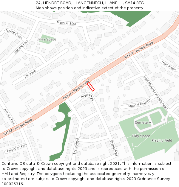 24, HENDRE ROAD, LLANGENNECH, LLANELLI, SA14 8TG: Location map and indicative extent of plot