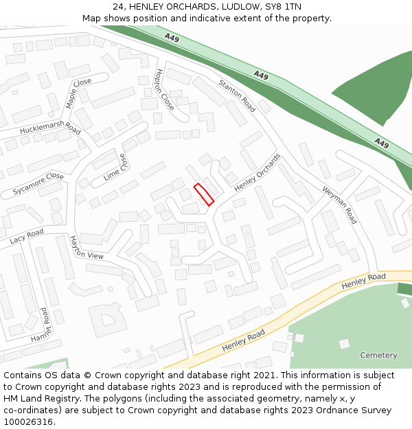 24, HENLEY ORCHARDS, LUDLOW, SY8 1TN: Location map and indicative extent of plot