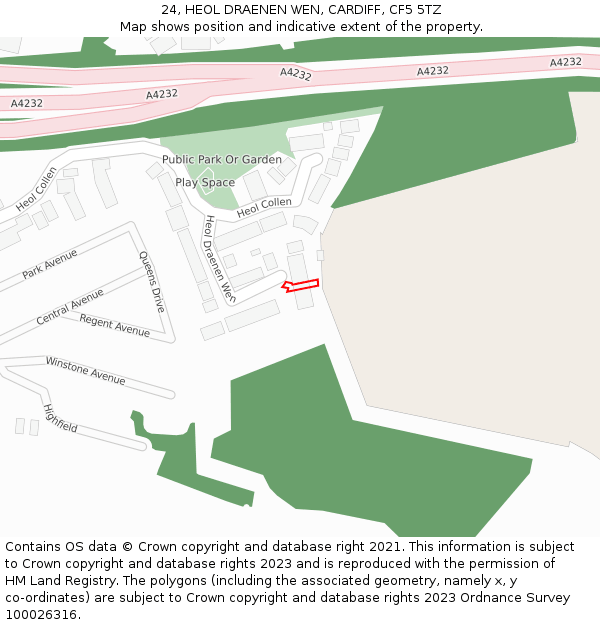 24, HEOL DRAENEN WEN, CARDIFF, CF5 5TZ: Location map and indicative extent of plot