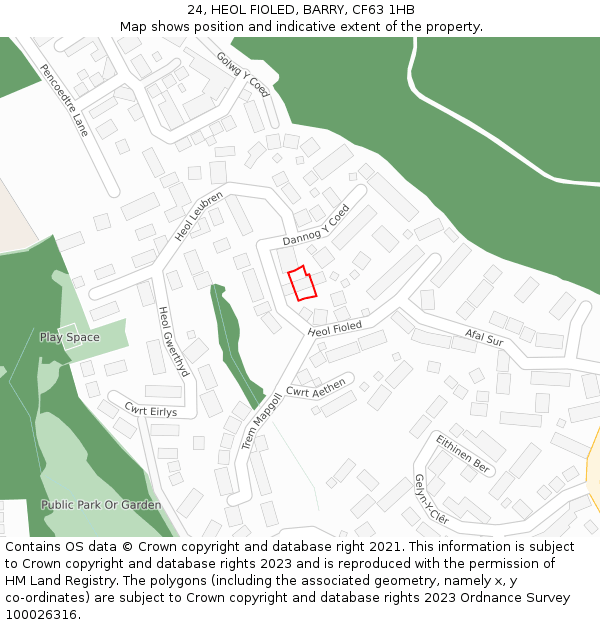 24, HEOL FIOLED, BARRY, CF63 1HB: Location map and indicative extent of plot