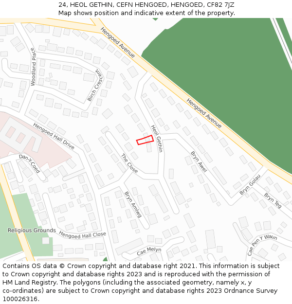24, HEOL GETHIN, CEFN HENGOED, HENGOED, CF82 7JZ: Location map and indicative extent of plot