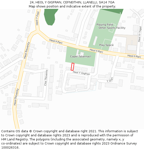 24, HEOL Y GIGFRAN, CEFNEITHIN, LLANELLI, SA14 7GA: Location map and indicative extent of plot