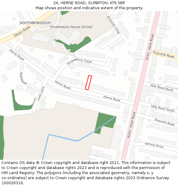 24, HERNE ROAD, SURBITON, KT6 5BP: Location map and indicative extent of plot