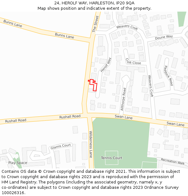 24, HEROLF WAY, HARLESTON, IP20 9QA: Location map and indicative extent of plot