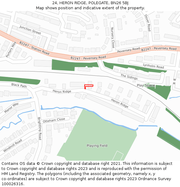 24, HERON RIDGE, POLEGATE, BN26 5BJ: Location map and indicative extent of plot