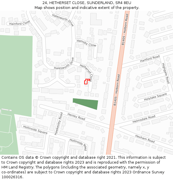 24, HETHERSET CLOSE, SUNDERLAND, SR4 8EU: Location map and indicative extent of plot