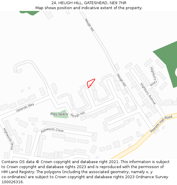 24, HEUGH HILL, GATESHEAD, NE9 7NR: Location map and indicative extent of plot