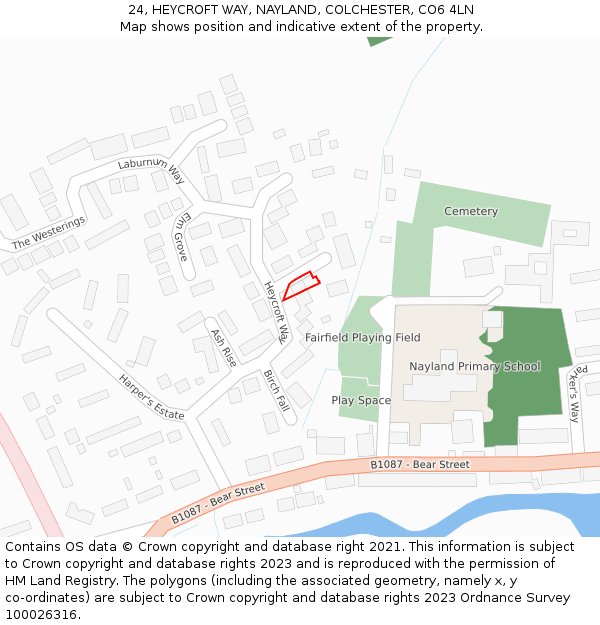 24, HEYCROFT WAY, NAYLAND, COLCHESTER, CO6 4LN: Location map and indicative extent of plot