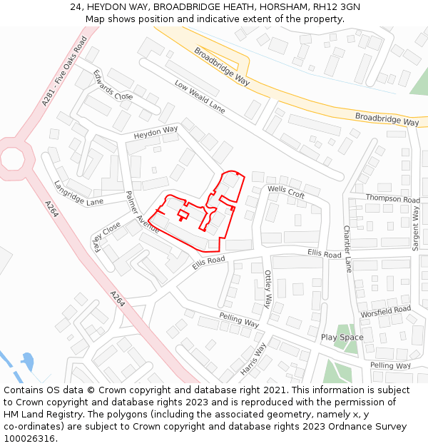 24, HEYDON WAY, BROADBRIDGE HEATH, HORSHAM, RH12 3GN: Location map and indicative extent of plot