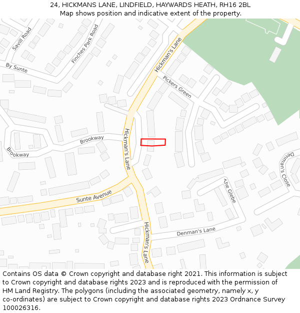 24, HICKMANS LANE, LINDFIELD, HAYWARDS HEATH, RH16 2BL: Location map and indicative extent of plot