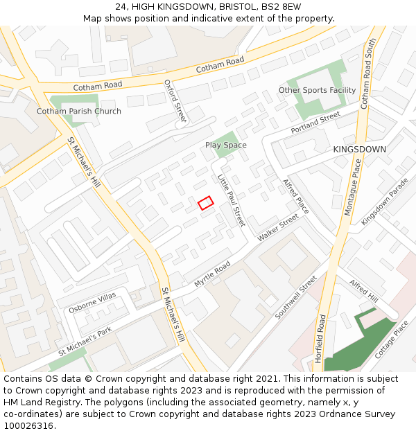 24, HIGH KINGSDOWN, BRISTOL, BS2 8EW: Location map and indicative extent of plot