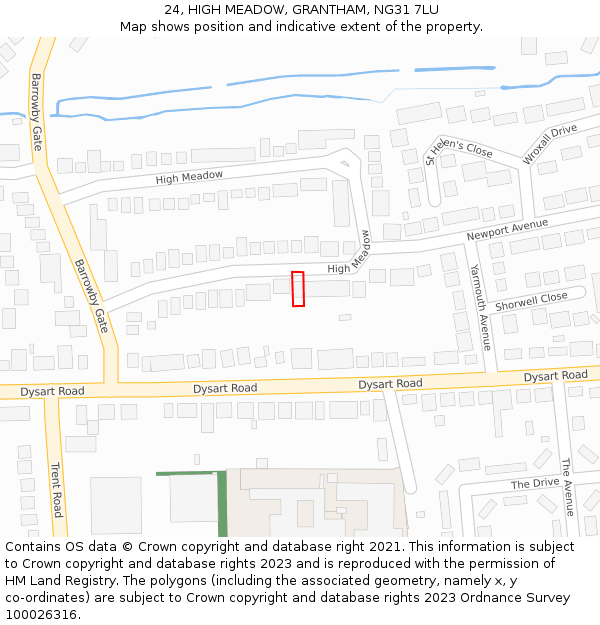 24, HIGH MEADOW, GRANTHAM, NG31 7LU: Location map and indicative extent of plot