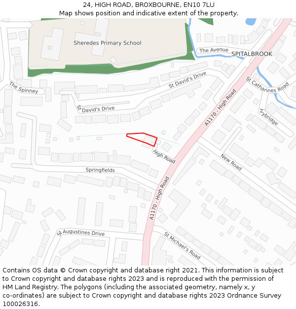 24, HIGH ROAD, BROXBOURNE, EN10 7LU: Location map and indicative extent of plot