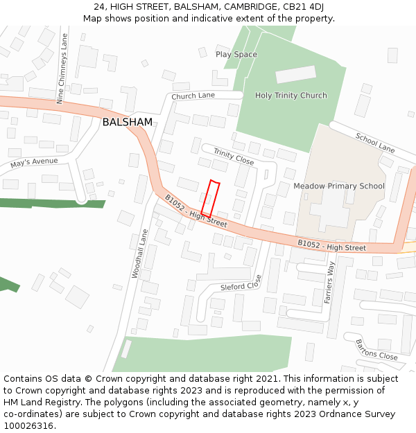 24, HIGH STREET, BALSHAM, CAMBRIDGE, CB21 4DJ: Location map and indicative extent of plot