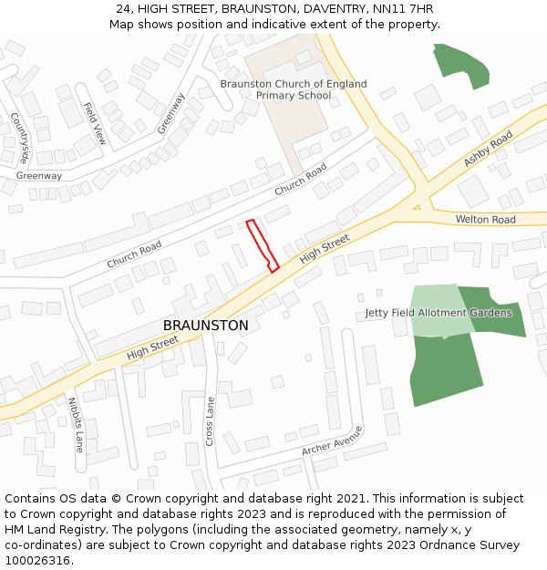 24, HIGH STREET, BRAUNSTON, DAVENTRY, NN11 7HR: Location map and indicative extent of plot