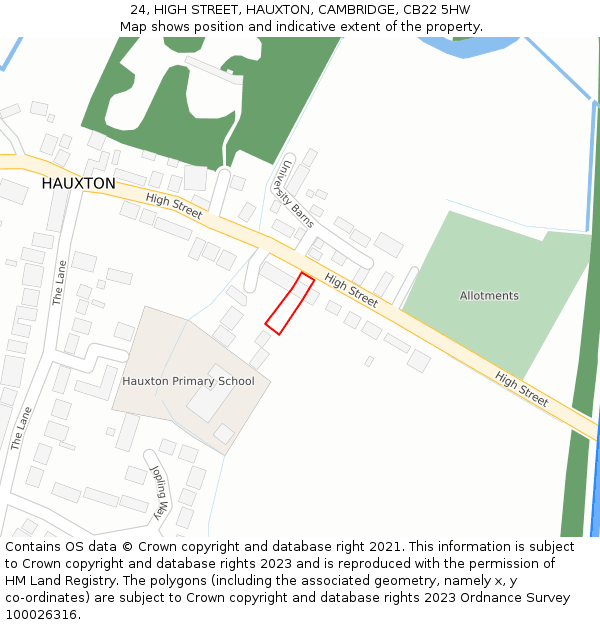 24, HIGH STREET, HAUXTON, CAMBRIDGE, CB22 5HW: Location map and indicative extent of plot