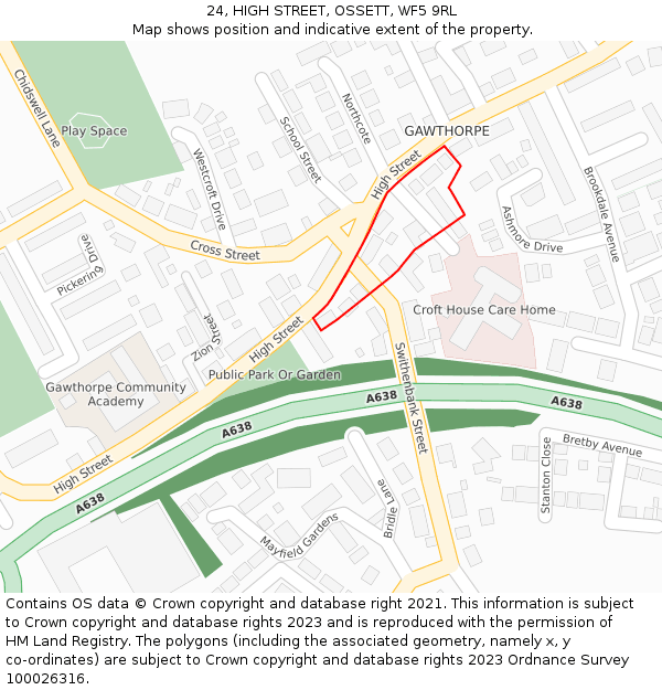 24, HIGH STREET, OSSETT, WF5 9RL: Location map and indicative extent of plot