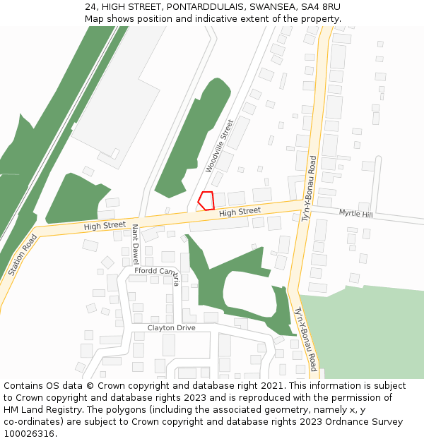 24, HIGH STREET, PONTARDDULAIS, SWANSEA, SA4 8RU: Location map and indicative extent of plot