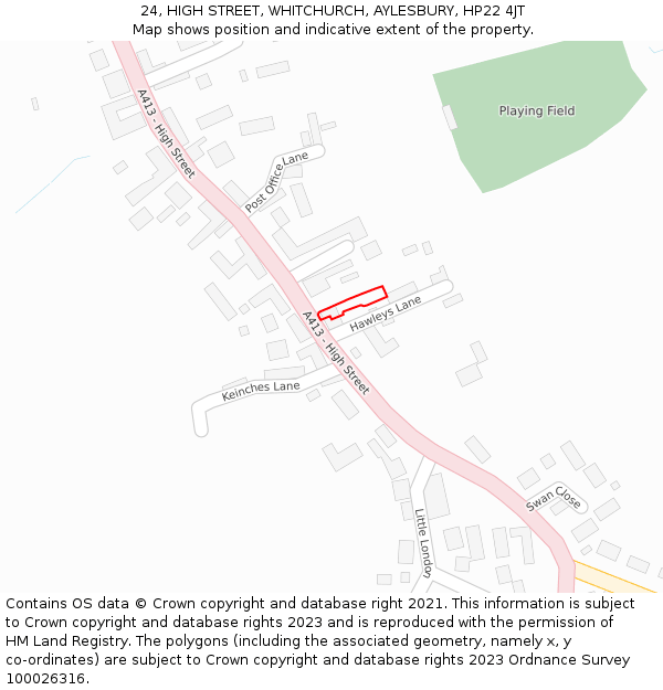 24, HIGH STREET, WHITCHURCH, AYLESBURY, HP22 4JT: Location map and indicative extent of plot