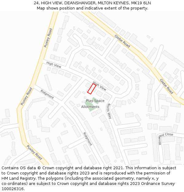 24, HIGH VIEW, DEANSHANGER, MILTON KEYNES, MK19 6LN: Location map and indicative extent of plot