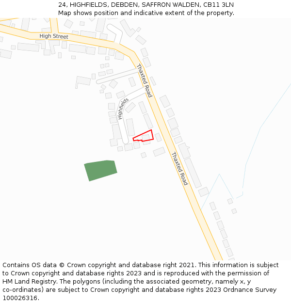 24, HIGHFIELDS, DEBDEN, SAFFRON WALDEN, CB11 3LN: Location map and indicative extent of plot