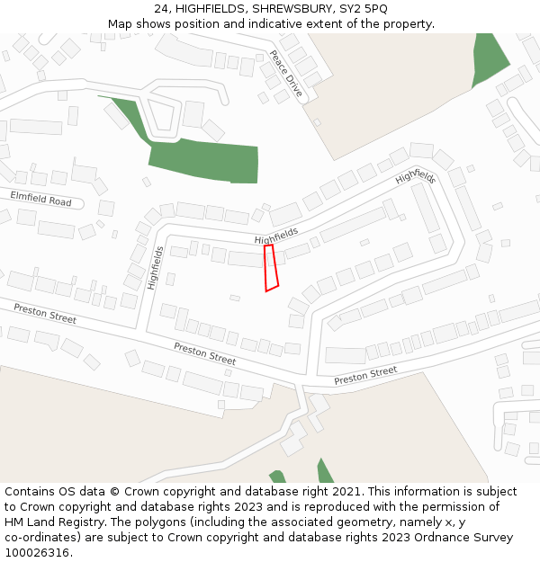 24, HIGHFIELDS, SHREWSBURY, SY2 5PQ: Location map and indicative extent of plot