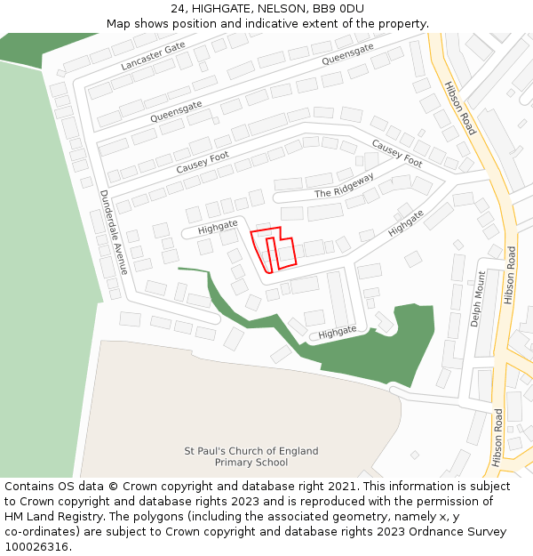 24, HIGHGATE, NELSON, BB9 0DU: Location map and indicative extent of plot