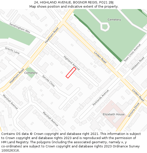 24, HIGHLAND AVENUE, BOGNOR REGIS, PO21 2BJ: Location map and indicative extent of plot