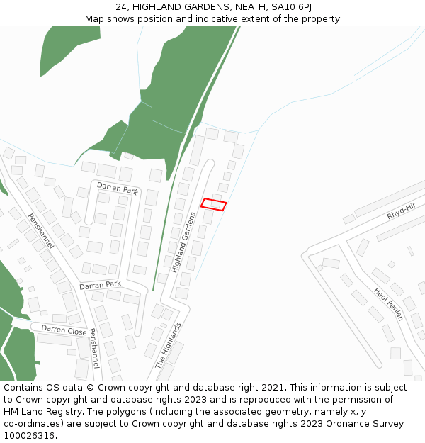 24, HIGHLAND GARDENS, NEATH, SA10 6PJ: Location map and indicative extent of plot