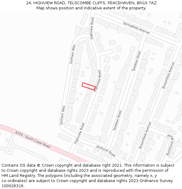 24, HIGHVIEW ROAD, TELSCOMBE CLIFFS, PEACEHAVEN, BN10 7AZ: Location map and indicative extent of plot