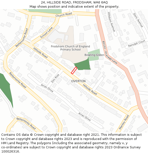 24, HILLSIDE ROAD, FRODSHAM, WA6 6AQ: Location map and indicative extent of plot