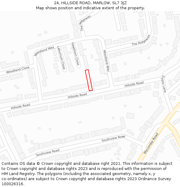 24, HILLSIDE ROAD, MARLOW, SL7 3JZ: Location map and indicative extent of plot