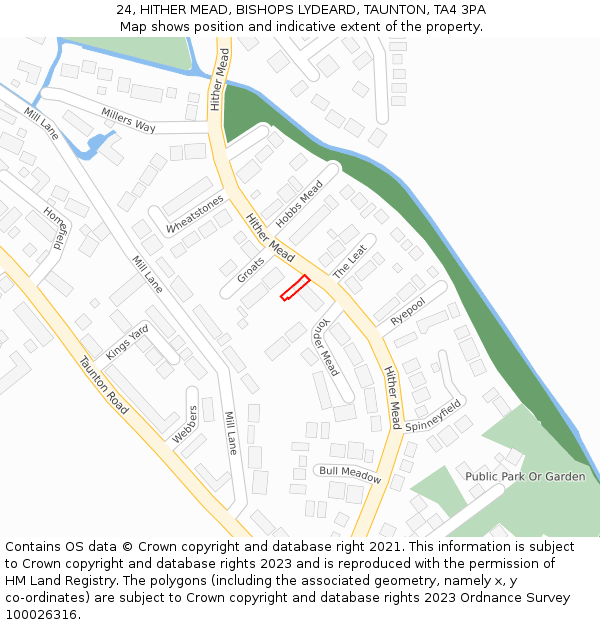 24, HITHER MEAD, BISHOPS LYDEARD, TAUNTON, TA4 3PA: Location map and indicative extent of plot