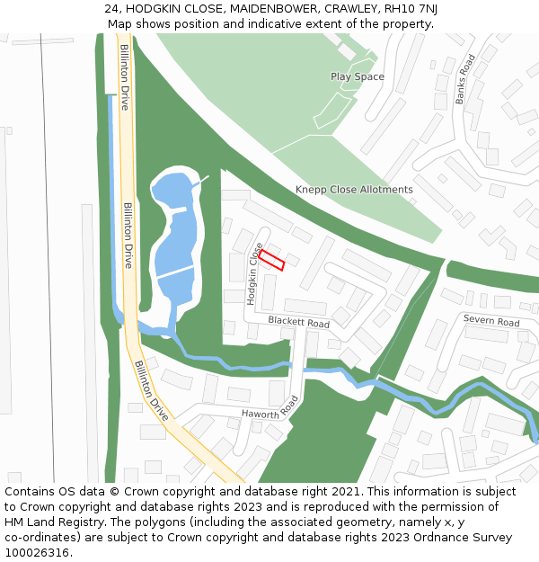 24, HODGKIN CLOSE, MAIDENBOWER, CRAWLEY, RH10 7NJ: Location map and indicative extent of plot