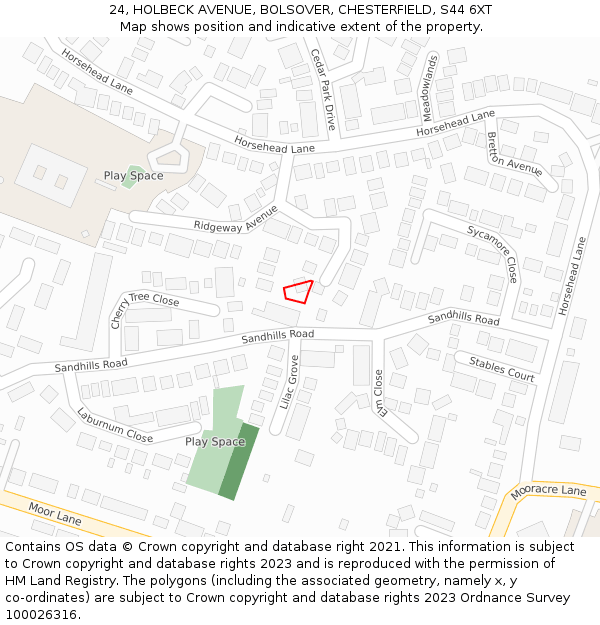 24, HOLBECK AVENUE, BOLSOVER, CHESTERFIELD, S44 6XT: Location map and indicative extent of plot