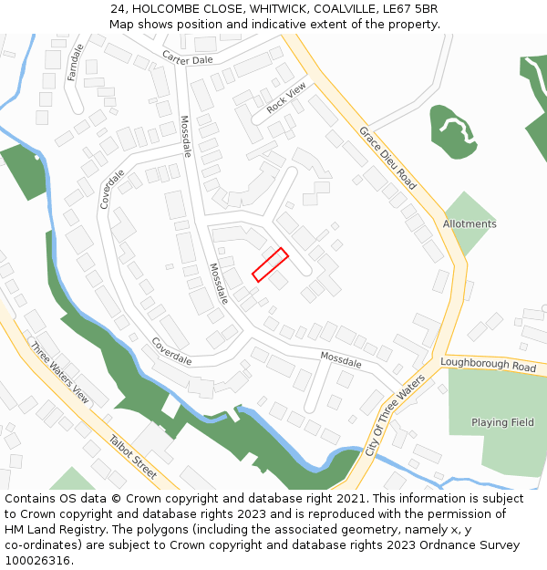 24, HOLCOMBE CLOSE, WHITWICK, COALVILLE, LE67 5BR: Location map and indicative extent of plot