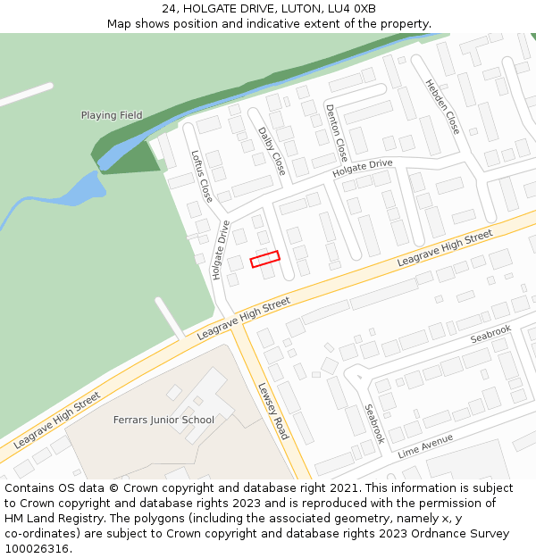 24, HOLGATE DRIVE, LUTON, LU4 0XB: Location map and indicative extent of plot