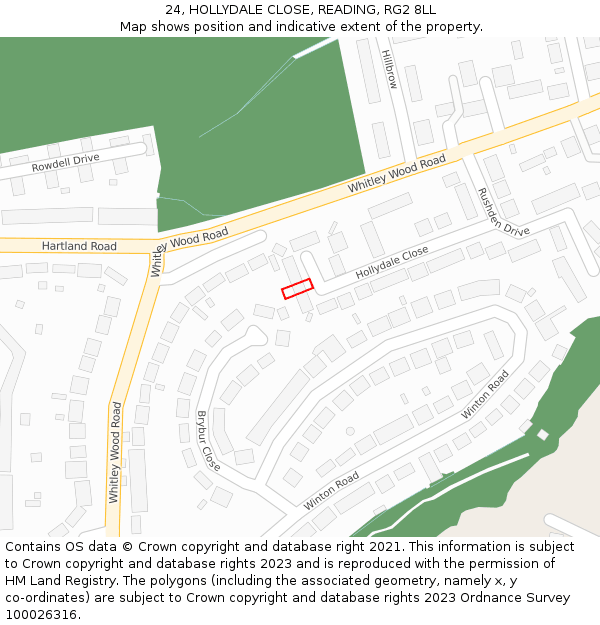 24, HOLLYDALE CLOSE, READING, RG2 8LL: Location map and indicative extent of plot