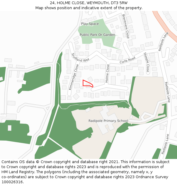 24, HOLME CLOSE, WEYMOUTH, DT3 5RW: Location map and indicative extent of plot