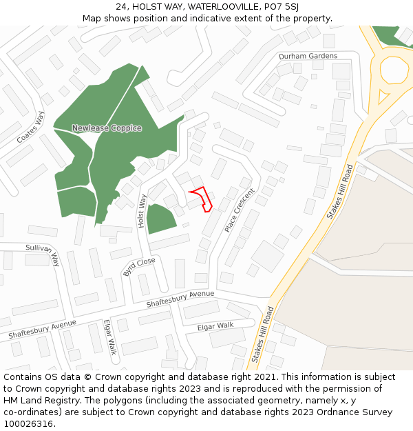 24, HOLST WAY, WATERLOOVILLE, PO7 5SJ: Location map and indicative extent of plot