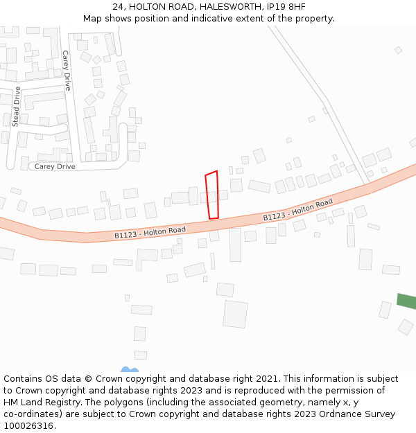 24, HOLTON ROAD, HALESWORTH, IP19 8HF: Location map and indicative extent of plot