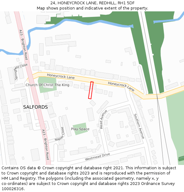 24, HONEYCROCK LANE, REDHILL, RH1 5DF: Location map and indicative extent of plot