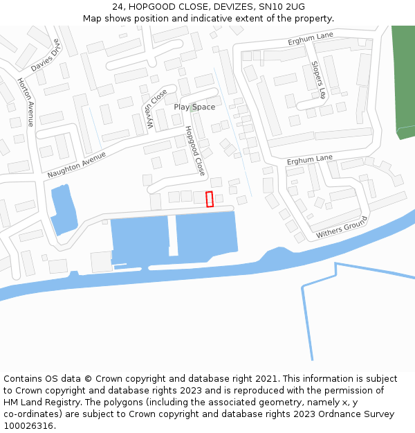 24, HOPGOOD CLOSE, DEVIZES, SN10 2UG: Location map and indicative extent of plot